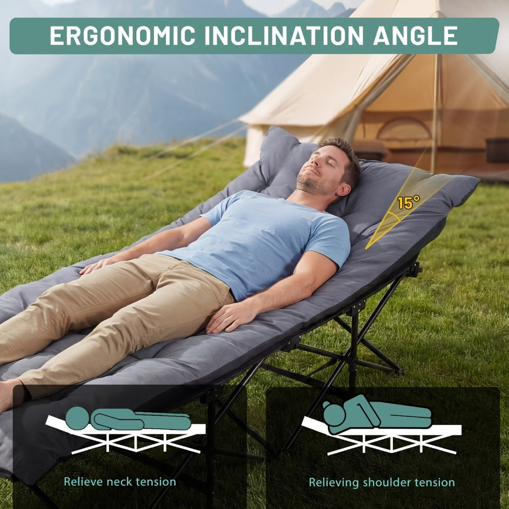 Cama de campaña para adultos con cojín extra grueso de 4 cm, cómoda y plegable, cama portátil para dormir, soporta 150 kg