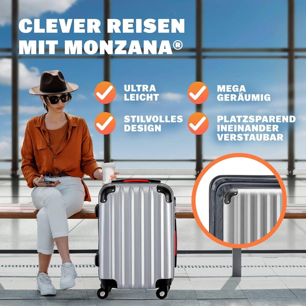 MONZANA® Maleta Rígida Baseline M Color Negro Equipaje de Viaje 34L peso 2,25Kg con ruedas 360° trolley 2 asas valija