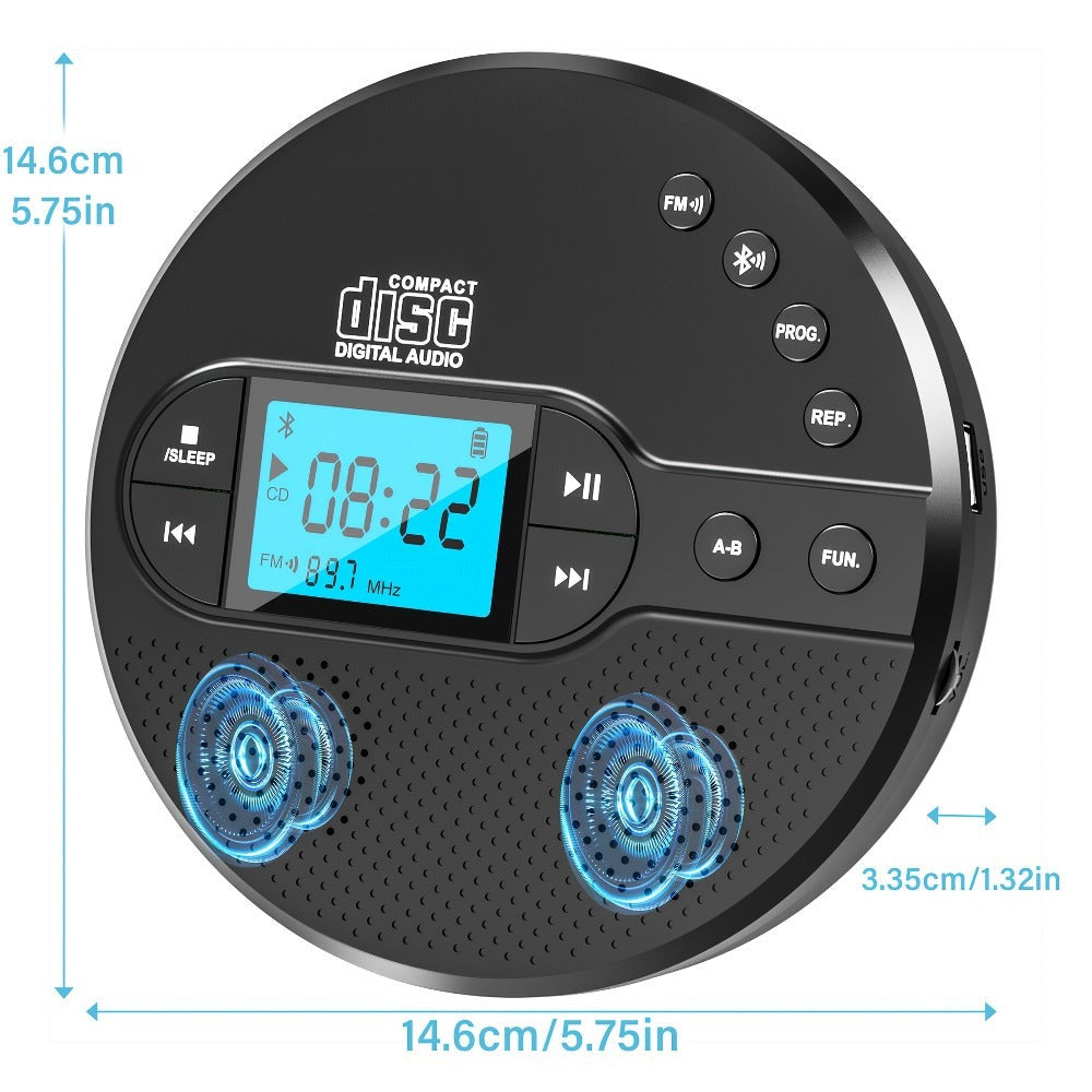 Reproductor de CD Portátil, Reproductor de CD de Alta Calidad y Claridad con Transmisor FM y Altavoz para Coche, Reproductor de CD Recargable con Altavoz Dual y Protección Anti-Saltos, Auriculares, Pantalla LCD 5 Modos de Música