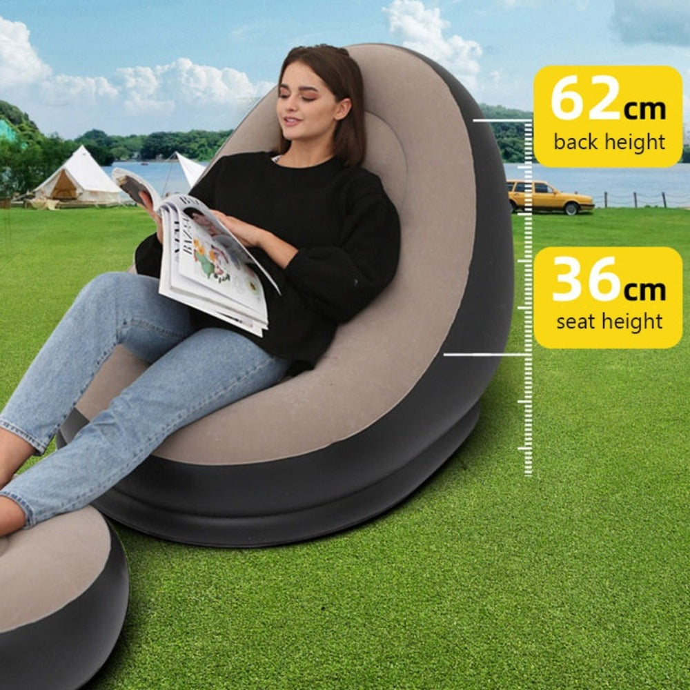 1 sofá inflable para exteriores con reposapiés/1 reposapiés, sofá inflable portátil, inflado rápido, plegable y ligero, adecuado para camping, playa, piscina