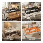 Mesa plegable multifunción para cama y sofá con portavasos, 60×40×28 cm, mesa auxiliar con atril para leer en la cama, bandeja multifunción para ordenador, libros, trabajo y estudio en casa (con cajón / sin cajón)