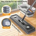 Juego de Fregona y Cubo Colapsible con Escurridor, Uso en Húmedo y Seco, Cubo y Fregona Plegables para Hogar, Oficina, Autocaravana e Interior o Exterior, 6 Almohadillas Lavables de Microfibra, Herramientas de Limpieza para Madera, Baldosas, Mármol y Suel