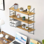 Estante Flotante de Pared, Unidad de 3 Niveles, Estantes Flotantes Rústicos para Cocina, Almacenamiento de Pared Ajustable, Estanterías Montadas en Pared para Libros, Plantas, Madera y Metal, Estantes de Exhibición para Sala, Dormitorio, Cocina, Estantes