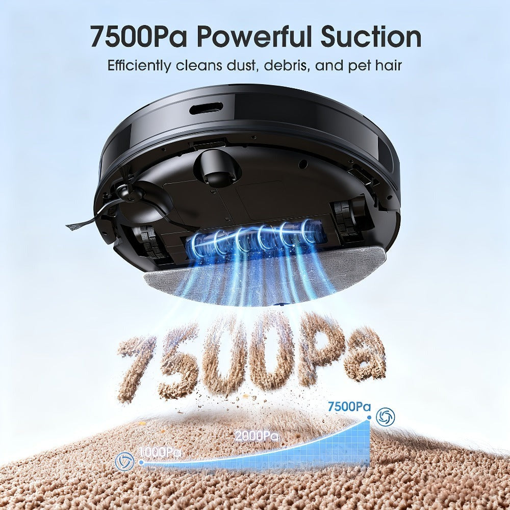 Lubluelu B40 Robot Aspirador y Fregona 3 en 1 | Succión Potente de 7500 Pa, Bajo Ruido de 62 dB, Cuerpo Ultradelgado de 9.98 cm, Mapeo de 5 Pisos, Modos de Limpieza Diversificados, Ideal para Pelo de Mascota, Alfombra y Suelo Duro, Regalos Ideales de Navi