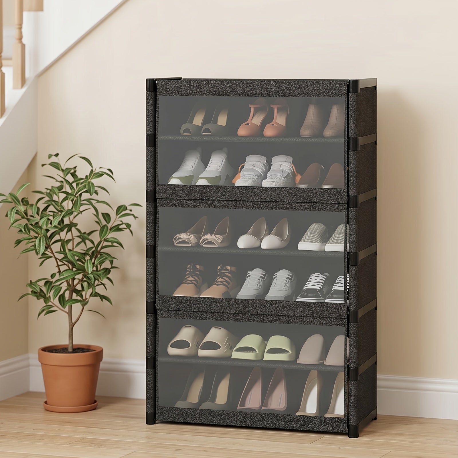 Armario zapatero de 1 pieza con puertas, estante para zapatos transparente a prueba de polvo, zapatero de gran capacidad, organizador vertical de zapatos que ahorra espacio para entrada, dormitorio, sala de estar, pasillo