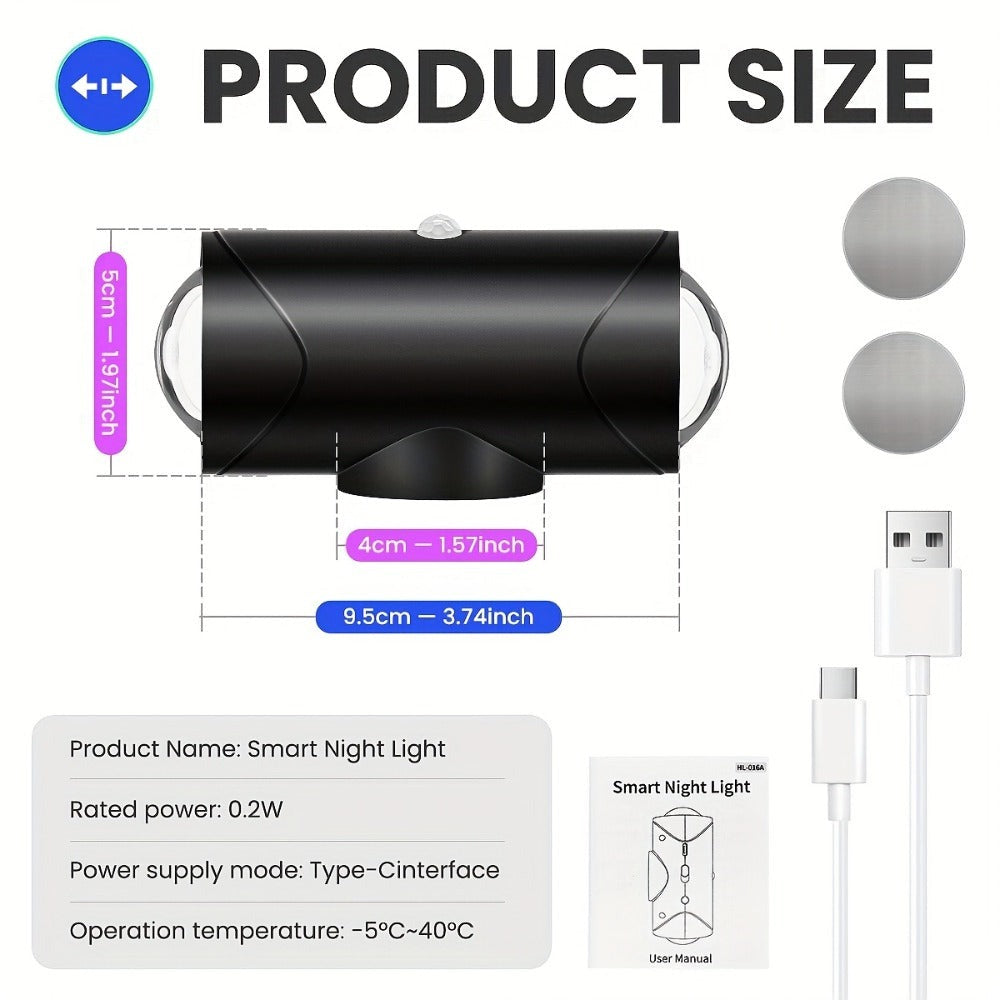 1pc O 2pcs O 4pcs Luz Nocturna con Sensor de Inducción RGB con Cable USB, Batería Grande de 1500Mah, Modo de Luz Constante e Inducción, Utilizada para Interiores, Cocina, Dormitorio, Escaleras, Etc.