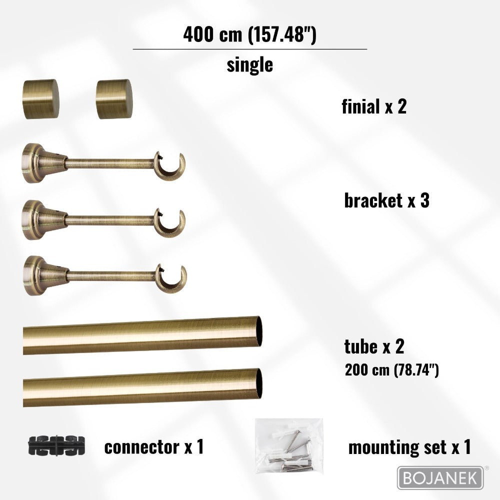 Barra de Cortina de Metal Montada en la Pared para Cortinas y Visillos – BOJANEK – 4 Colores, 8 Longitudes (120 - 600 cm) – Barra de Cortina Robusta, Ajustable y Duradera para Sala, Dormitorio, Cocina, Baño, Oficina; Barra de Cortina Perfecta para Interio
