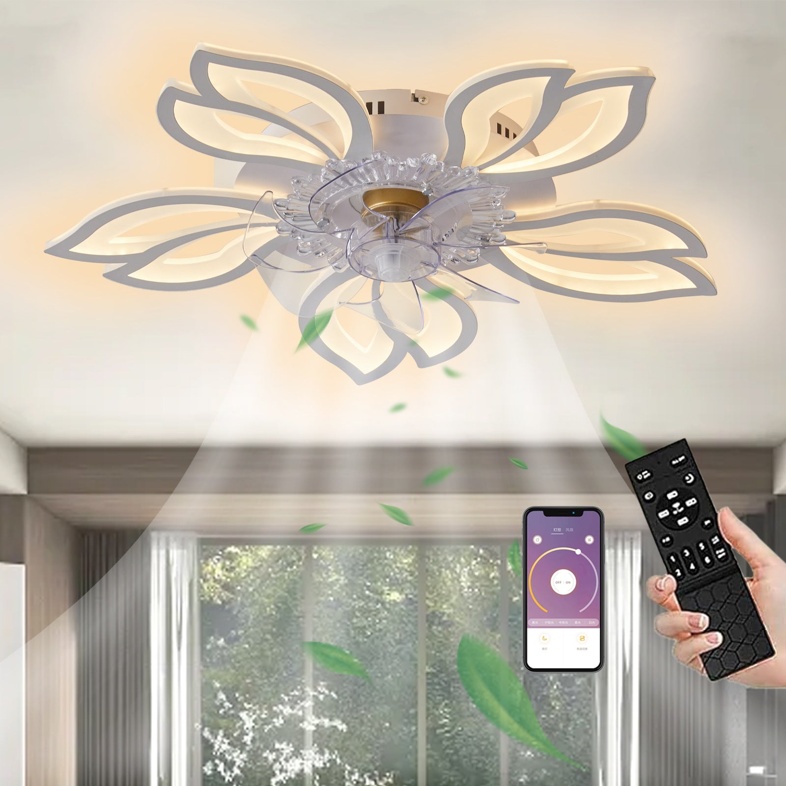 Ventilador de techo con luz y aplicación para dormitorio salón y cocina | 69 cm y control remoto