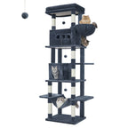 Árbol para Gatos de Interior, Torre Alta de 210 cm con Múltiples Niveles, Casa para Gatos, 8 Postes Rascadores, Hamaca y 4 Pompones