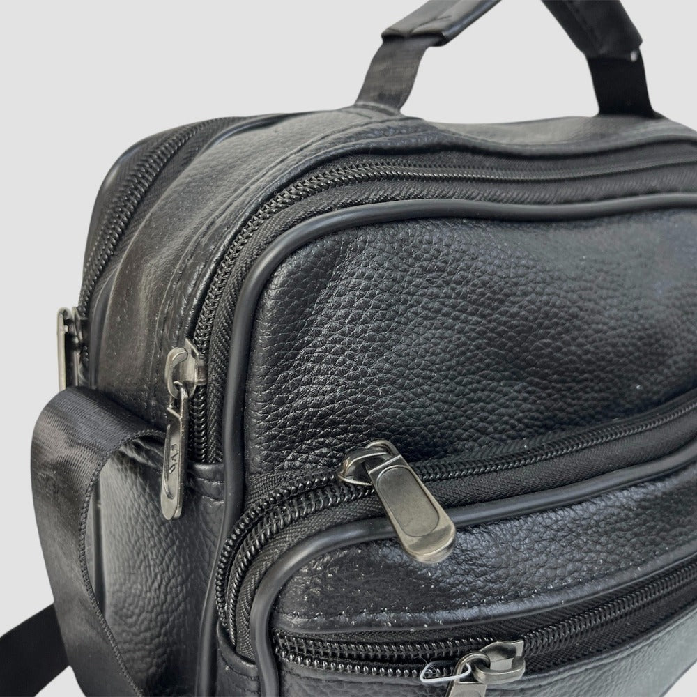 MEJORADA DL-71 Bolso de hombro de cuero genuino para hombre, bandolera horizontal de piel auténtica multibolsillo para hombre