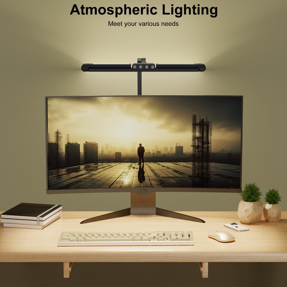 Lámpara de escritorio LED de sobremesa de 24 W, súper brillante y regulable, 1500 lúmenes, para el hogar y la oficina, con luz ambiental, lámpara de luz diurna, lámpara de pinza con barra de luz giratoria, lámpara de oficina