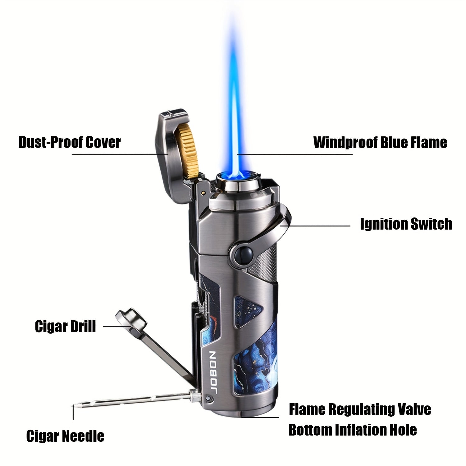 Encendedor recargable | Encendedor metálico 3 en 1 (combustible no incluido), diseño de líneas de tecnología avanzada, a prueba de viento