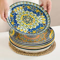 Juego de 6 platos llanos de cena SIMI estilo bohemio de porcelana, juego de platos de desayuno aptos para lavavajillas y microondas