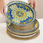 Juego de 6 platos llanos de cena SIMI estilo bohemio de porcelana, juego de platos de desayuno aptos para lavavajillas y microondas
