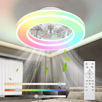 Ventilador de techo con luz de 41.5 cm, ventiladores de techo silenciosos de 25 W, regulable 3000K-6500K-RGB, 6 velocidades de viento con control remoto, temporizador, memoria de luz, ventilador reversible