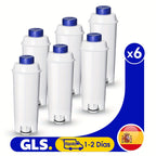 Juego de 6 piezas de filtro de agua de repuesto para DeLonghi DLSC002 - Compatible con DeLonghi Magnifica Evo & S, Dinamica (Plus), Primadonna, Eletta Explorer - Reemplaza el filtro de agua De Longhi para cafeteras y máquinas de espresso