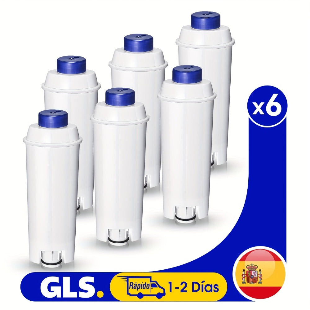 Juego de 6 piezas de filtro de agua de repuesto para DeLonghi DLSC002 - Compatible con DeLonghi Magnifica Evo & S, Dinamica (Plus), Primadonna, Eletta Explorer - Reemplaza el filtro de agua De Longhi para cafeteras y máquinas de espresso