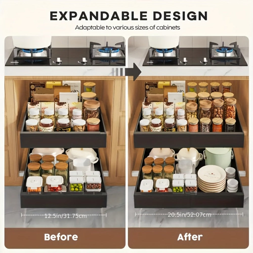 2 Paquetes de Cajones Extensibles para Gabinetes de Cocina, Juego de 2 Estantes Deslizantes de Almacenamiento, Cestas Extraíbles para Fregadero Sin Taladro, Estantes de Gabinete de Fácil Acceso, Adecuados para Baños y Lavanderías, Organizador de Almacenam