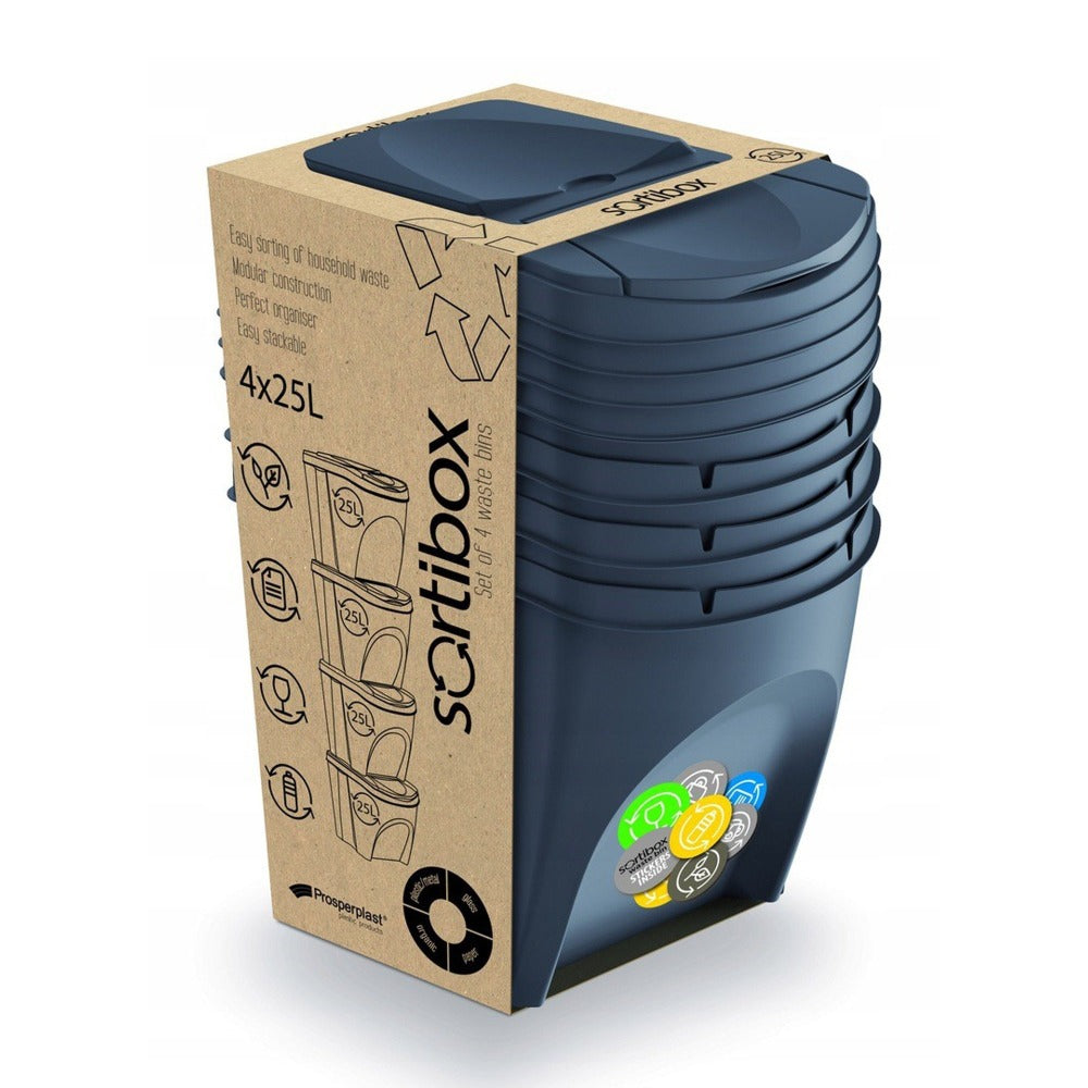 Set de 4 cubos de basura KEDEN SORTIBOX papelera reciclaje volumen 4x25L