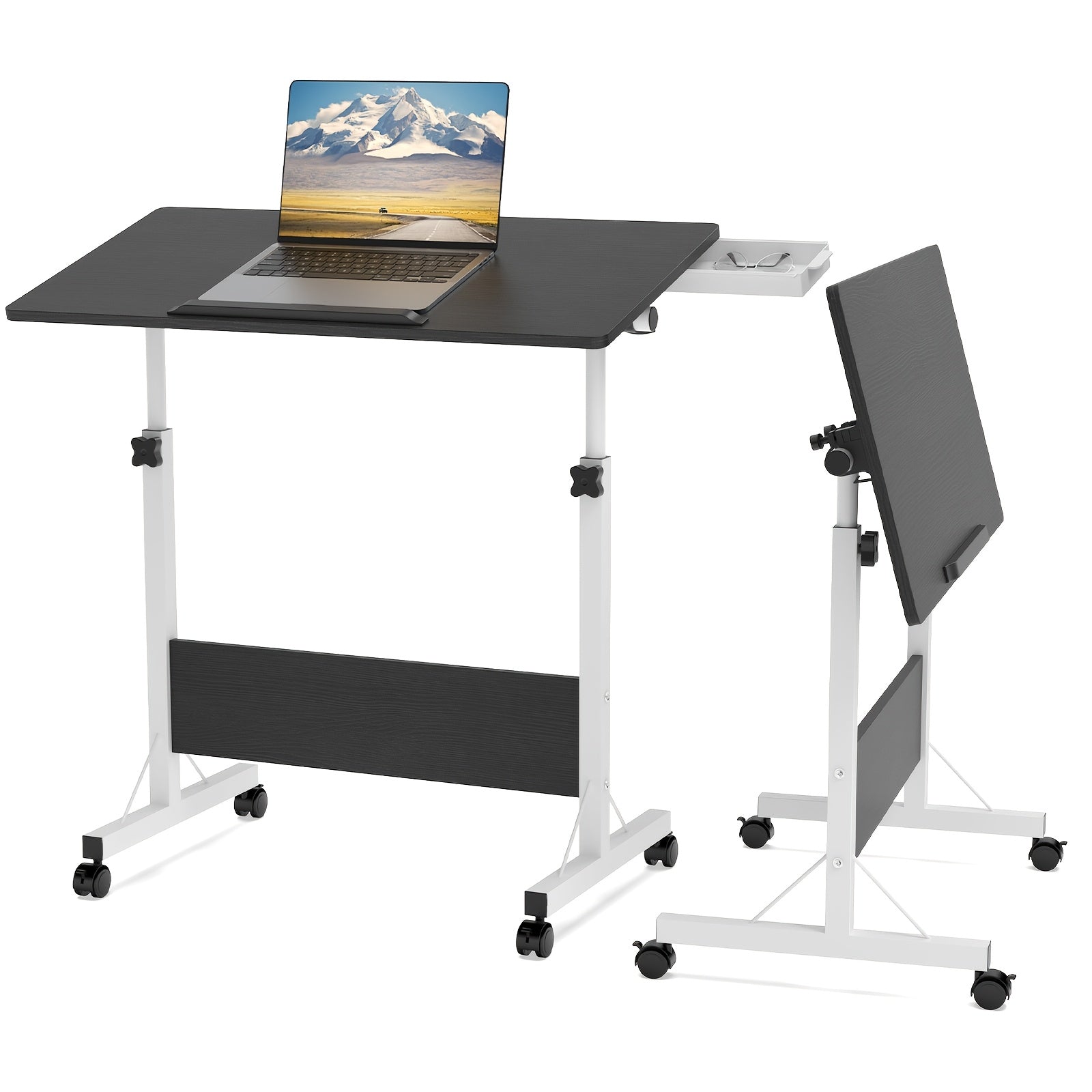 Mesa Rodante de 80X40Cm para Sofá Cama, Mesa Auxiliar Móvil Ajustable en Altura de 64-89Cm, Escritorio Plegable de 4 Ruedas con Bloqueo, Mesa Auxiliar para Sofá, Dormitorio