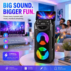 Altavoz inalámbrico portátil para fiestas con altavoces duales de 3 pulgadas, bajos profundos potentes, radio FM, luces ambientales LED y micrófono incorporado, altavoz de exterior de alto volumen para fiestas de verano, barbacoas en el jardín, camping, v