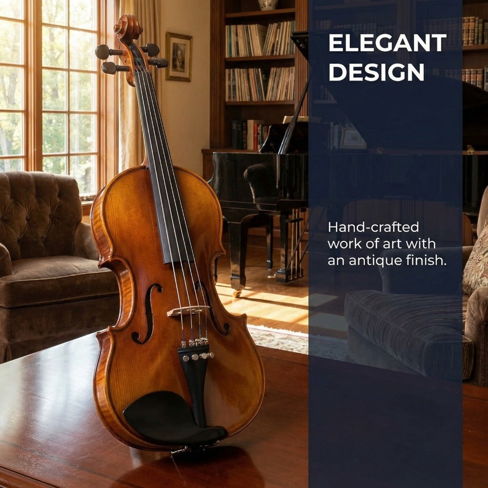 Juego de violín tamaño completo 4/4 - Kit de instrumento de madera hecho a mano con arco, apoyamandíbula y accesorios - Paquete de inicio para estudiantes principiantes, madera natural