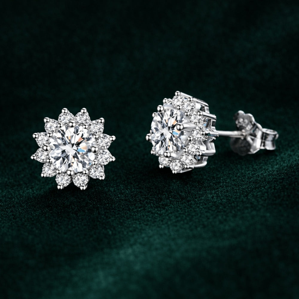 Pendientes de plata de ley 925 para mujer – Pendientes de circonita cúbica con diseño floral, Pendientes de plata de ley esterlina brillantes, Regalo de joyería elegante para mujer
