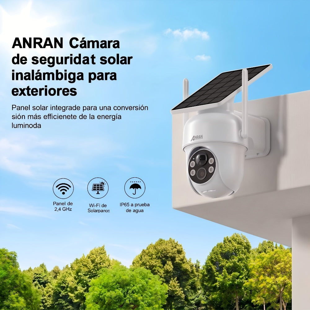 ANRAN Cámara de exterior inalámbrica de 3MP con batería de respaldo, visión nocturna a color, detección humana y audio bidireccional, alarma de sirena, adecuada para vigilancia empresarial, almacenamiento en la nube/SD, compatible con Alexa