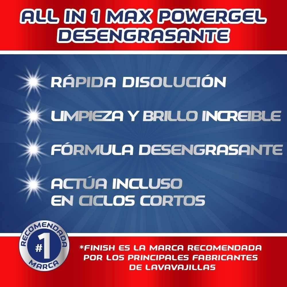 Gel Limpiador y Detergente para Lavavajillas Finish All in 1 Max Power - Pack de 3/4/5 (700 ml c/u, 105 lavados/140 lavados/175 lavados) - Eficiencia en Cada Lavado - Envase Puede Variar