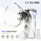 Nebulizador de malla portátil para uso doméstico, nebulizador de mano ultrasilencioso, dispositivo de terapia de aerosol de niebla fina, doble fuente de alimentación (batería y USB, baterías no incluidas), vaso para medicamentos de 8 cc, 2 mascarillas (gr