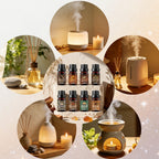 Un set de 6 aceites esenciales perfumados de madera para regalos de Ramadán, regalos de Pascua, que incluye difusor, velas perfumadas, quema incienso, piedras de incienso, humidificador, para coche y recambios de aceites esenciales para el hogar
