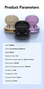 Auriculares Bluetooth | MINISO Auriculares con Traducción AI | Inalámbricos 6.0, Carga Rápida Tipo-C, 60 Horas de Reproducción, Conexión Estable