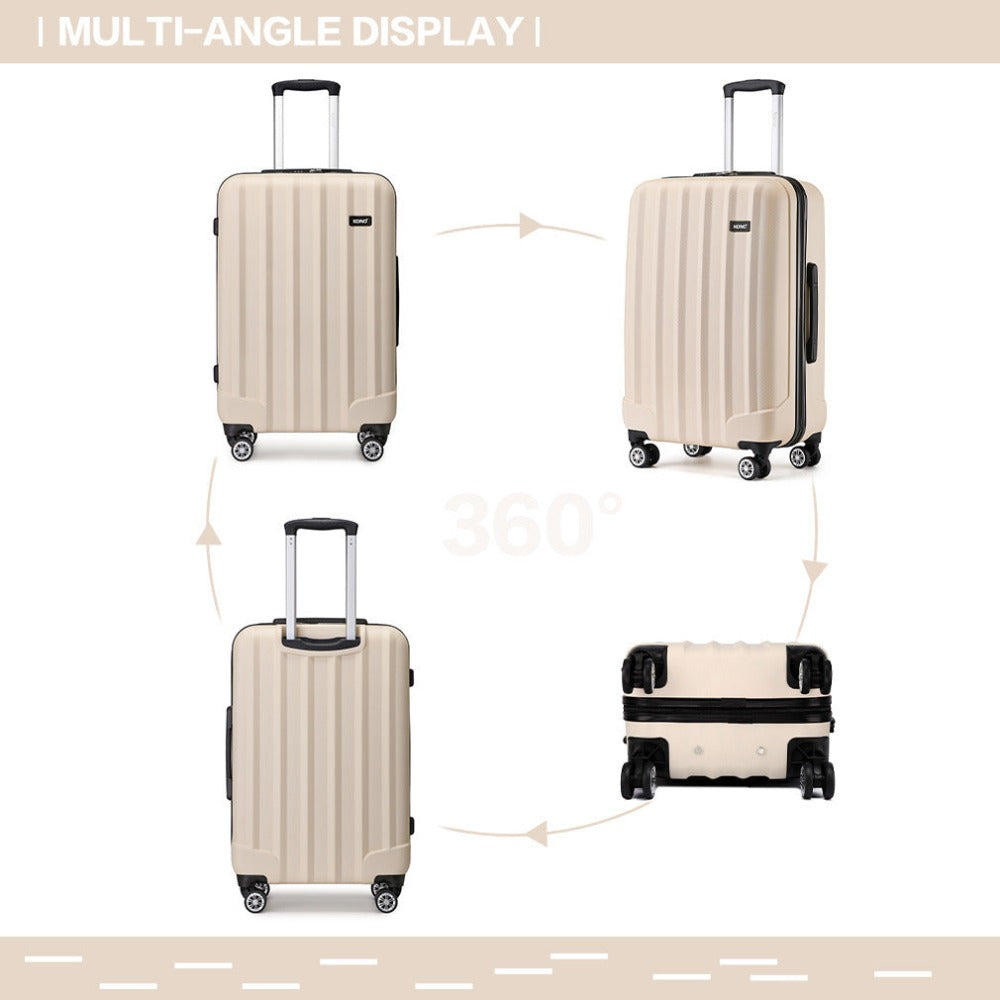 3 piezas de conjunto de maleta de cabina Beige ABS carcasa dura Carry On Trolley Case equipaje de mano ligero con 4 ruedas y cerradura de combinación