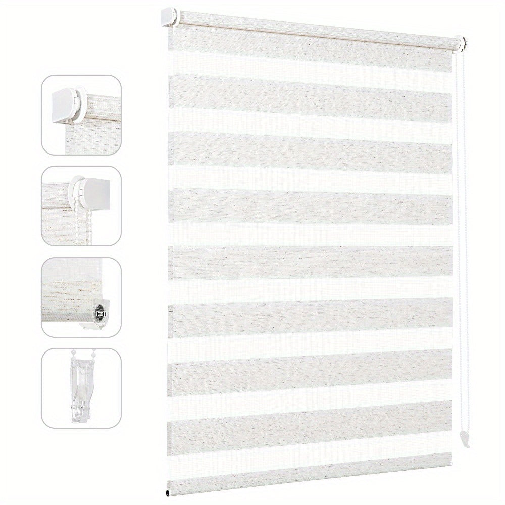 Persiana enrollable Sekey sin taladro, altura ajustable infinitamente con transparencia y blackout, para ventanas de 45-90cm, blanco/blanco.