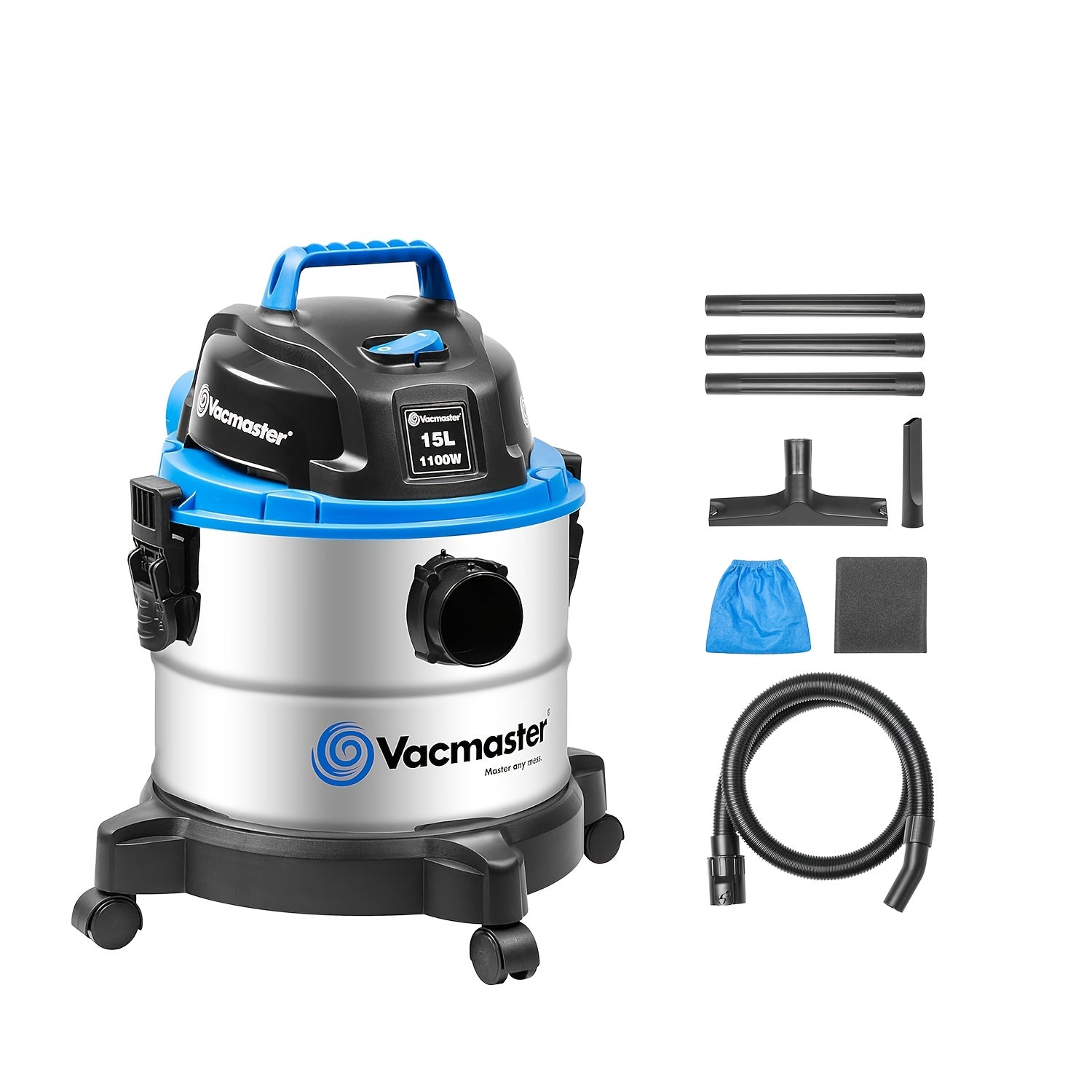 Aspiradora Industrial para Seco y Húmedo, Función de Soplado, Piso Seco y Húmedo Sin Bolsa, Acero Inoxidable, 1100W 18L