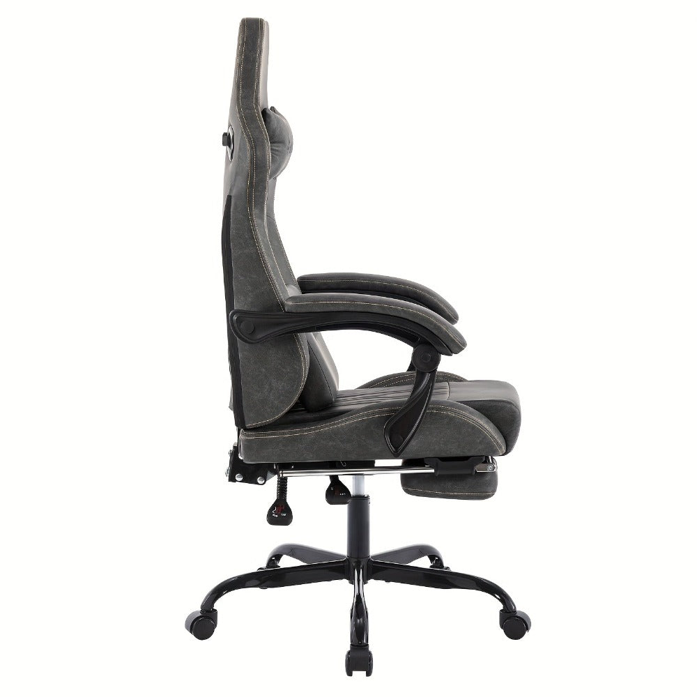 Silla de Juego y Oficina, Silla de Computadora con Reposapiés, Reposacabezas y Soporte Lumbar, Silla Ergonómica, Silla Giratoria y Ajustable en Altura, Opciones en Gris, Beige, , Marrón y Verde