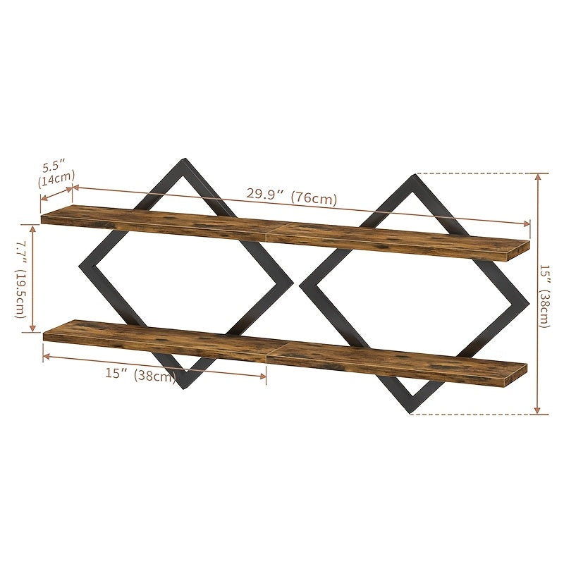 Juego de 2 Estantes de Madera Montados en la Pared - Estante de Almacenamiento Rústico Moderno de Doble Capa, Unidad de Estantería Vertical Ahorradora de Espacio Adecuada para Sala de Estar, Oficina, Dormitorio - Instalación, Madera