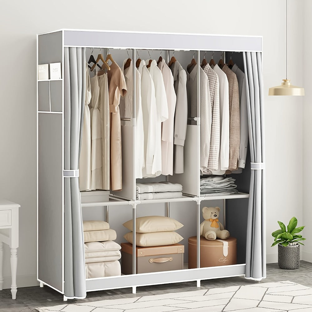 Armario Grande de Lona con Colgadores, Ideal para Almacenamiento en Dormitorio y Sala (, Gris, Marrón), Armarios Portátiles