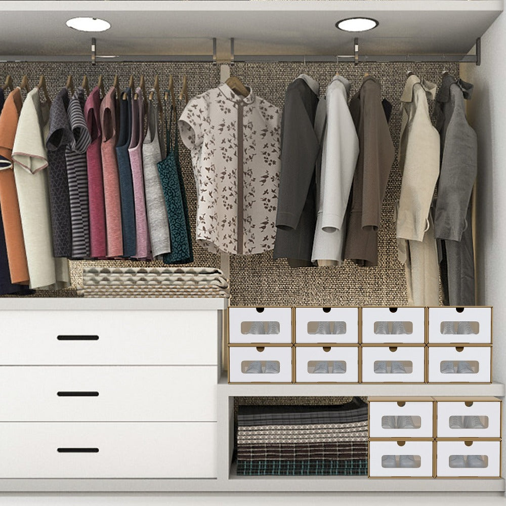 Caixas Rectangulares Apilables con Cajón Extraíble y Ventana Transparente, Organizador de Papel Kraft para Zapatos, Ropa y Accesorios (10pcs/20pcs)
