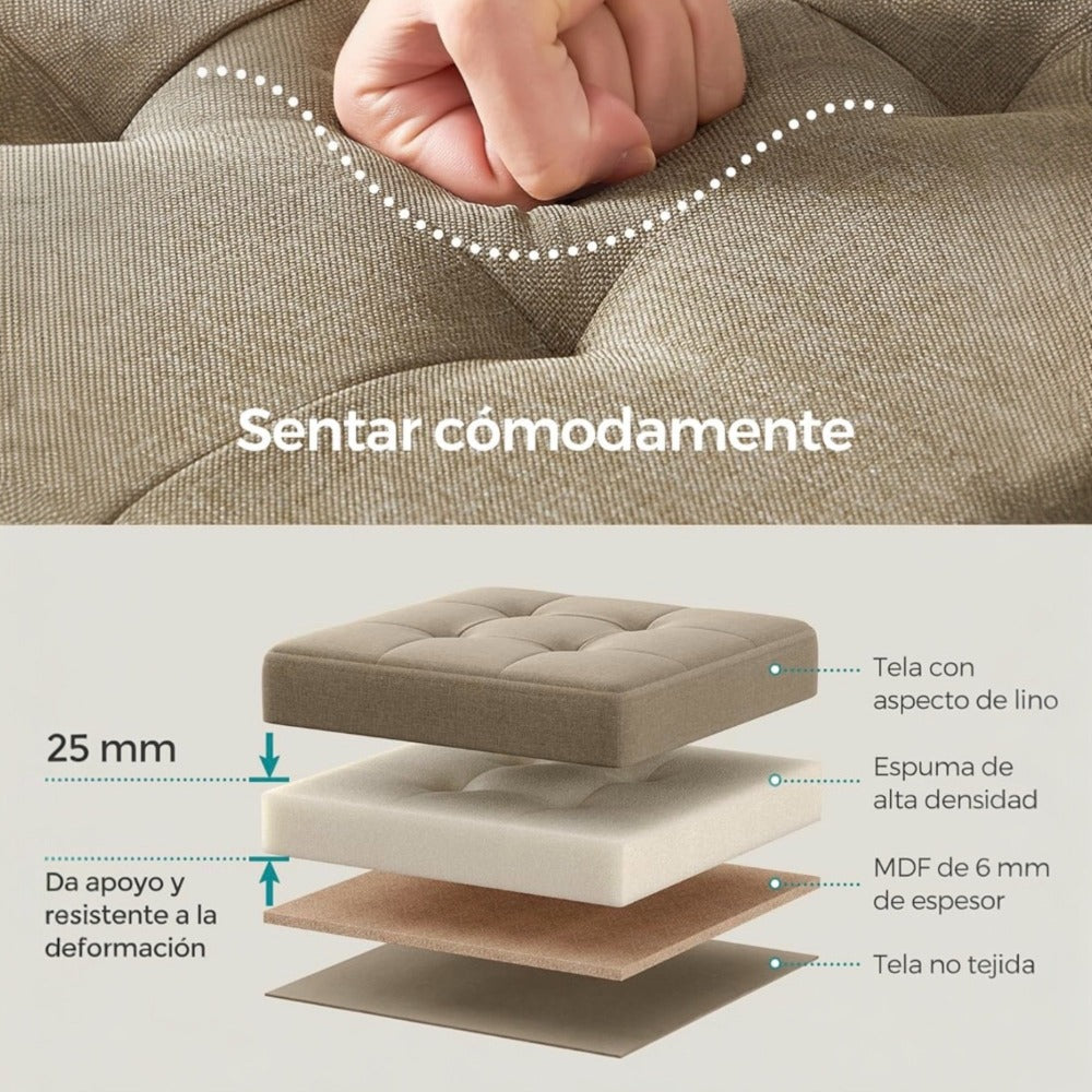Puff o Banco de almacenaje Plegable | Taburete Reposapiés Otomana | Baúl de Almacenamiento | Taburete Reposapiés.para Cama, Dormitorio, salón, Comedor o Recibidor | 38x38x38cm | Soporta 300kg.