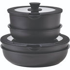 Bergner Click&Cook Batería de cocina 10 Pzs Mango extraíble, 3 Sartenes, 2 Cazos, Tapas y Utensilios Aluminio revestimiento antiadherente