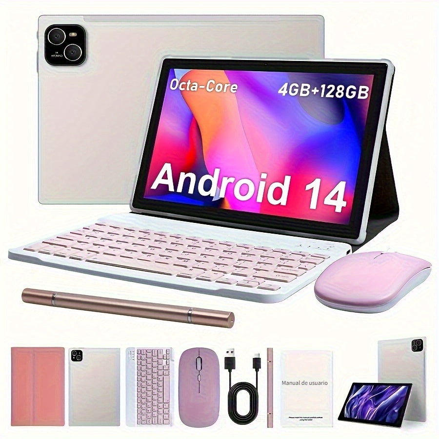 Cámara de seguridad | Tableta ITMEIPC de 10.1 pulgadas con sistema operativo Android 14, tableta 2 en 1 con teclado, ratón, funda, lápiz óptico