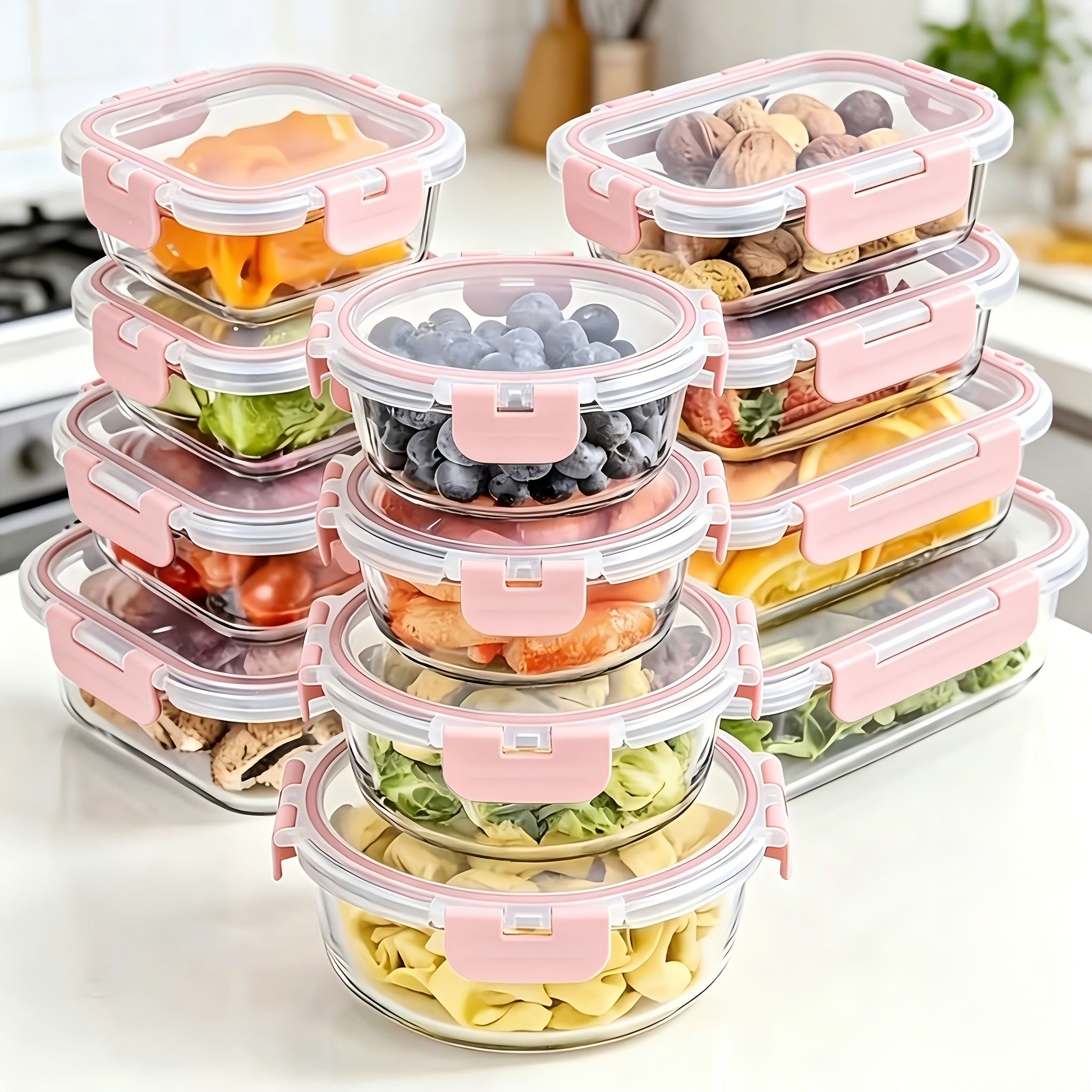 12 piezas de nuevos recipientes de cristal con tapa para almacenar alimentos 2026, para preparación de comidas, despensa de alimentos, cocina, recipientes para almacenar el almuerzo, a prueba de fugas, fiambrera bento de cristal sellada, aptos para microo
