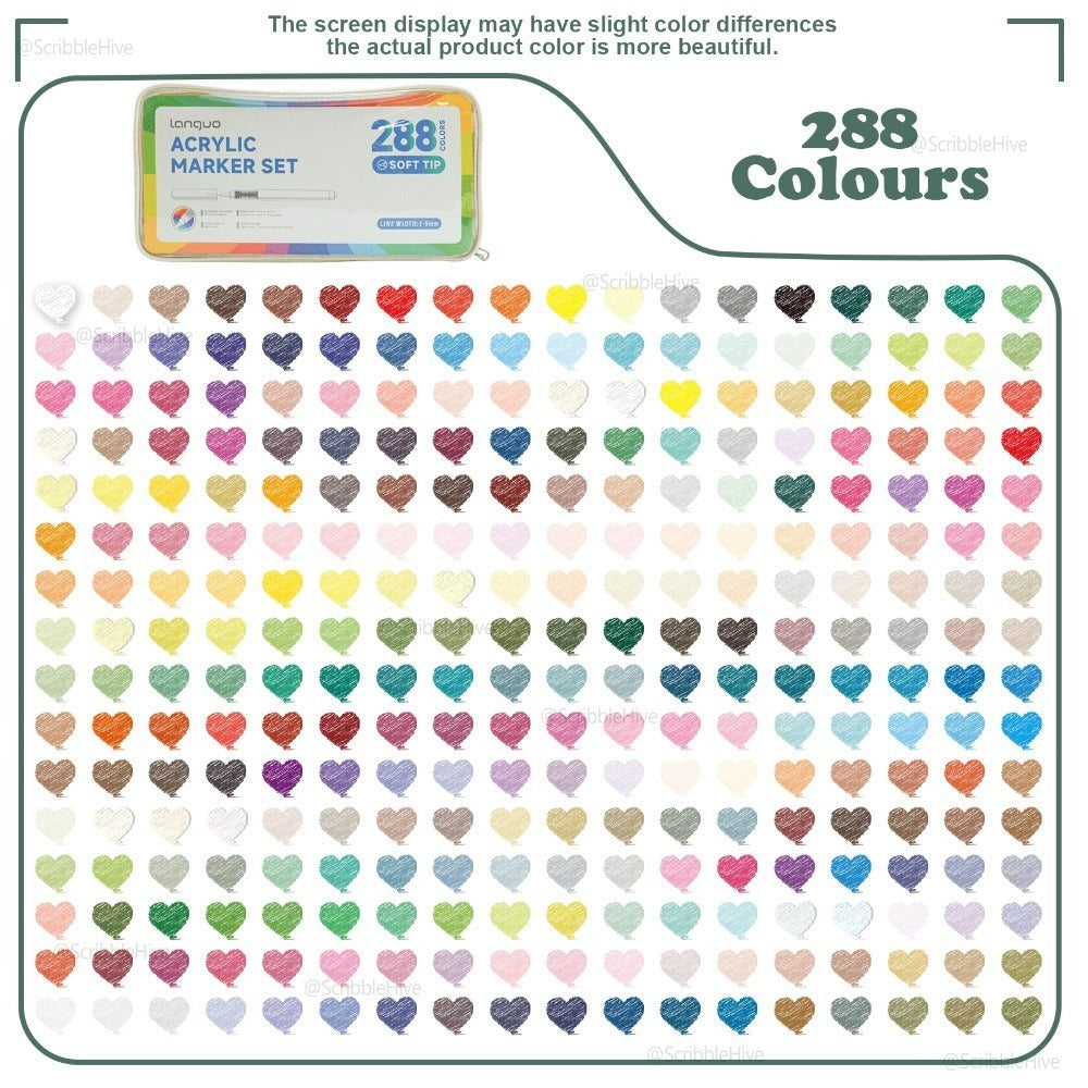 LANGUO 288 Colores Pintura Acrílica Líquida Directa con Pincel Marcador para Pintar Cerámica, Vidrio, DIY, Arte, Suministros Escolares, Papelería