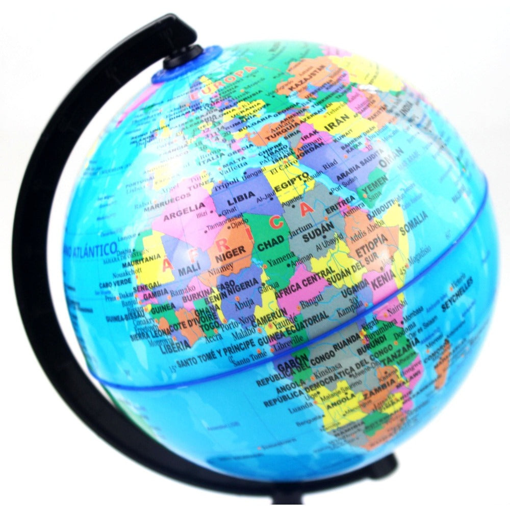 Globo Terráqueo en Español de 14 cm (Diámetro) – Esfera Giratoria Educativo y Decorativo, con Meridiano Graduado y Base Estable