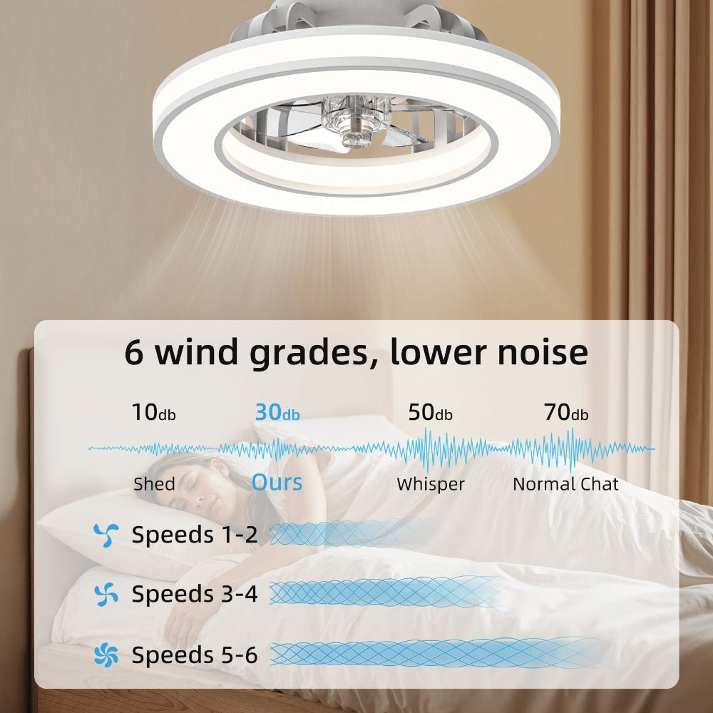 Ventilador de techo con luz de 41.5 cm, ventiladores de techo silenciosos de 25 W, regulable 3000K-6500K-RGB, 6 velocidades de viento con control remoto, temporizador, memoria de luz, ventilador reversible