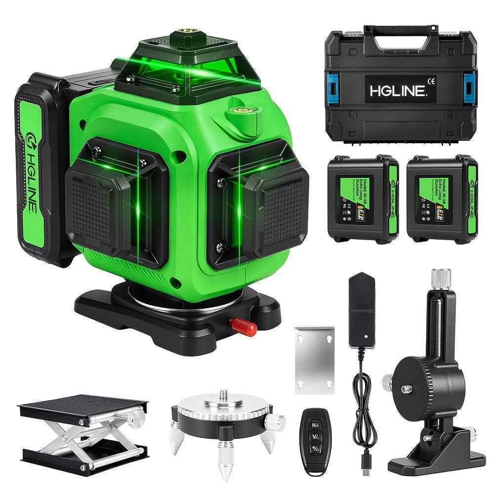 1 Juego de Nivel Láser, 16 Líneas Cruzadas Verdes, Láser 4D, con Batería Recargable, Nivel de Alta Precisión con Función de Nivelación Automática, Perfecto para Construcción y Decoración del Hogar
