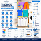 Tendedero Ropa Plegable Vertical XXL Nyana Home Ruedas Pivotantes 360º Multifuncional 4 Niveles y Alas Plegables Hasta 20 Metros de Secado Secadora de Ropa Tendedero de Ropa Tendal Exteriores Interiores Alas Laterales Plegables