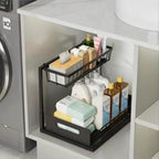 Organizador Cocina Almacenamiento de metal debajo del fregadero, organizador de cocina de 2 niveles con cajón de almacenamiento deslizante, organizador debajo del fregadero con ventosas mejoradas
