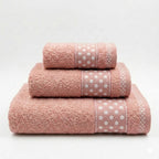 Juego de Toallas de Algodón 100% (3 Piezas) - Incluye Toalla de Tocador, Lavabo y Ducha | Tacto Suave, Ultra Absorbentes con Diseño Elegante de Lunares | Set Premium para Baño